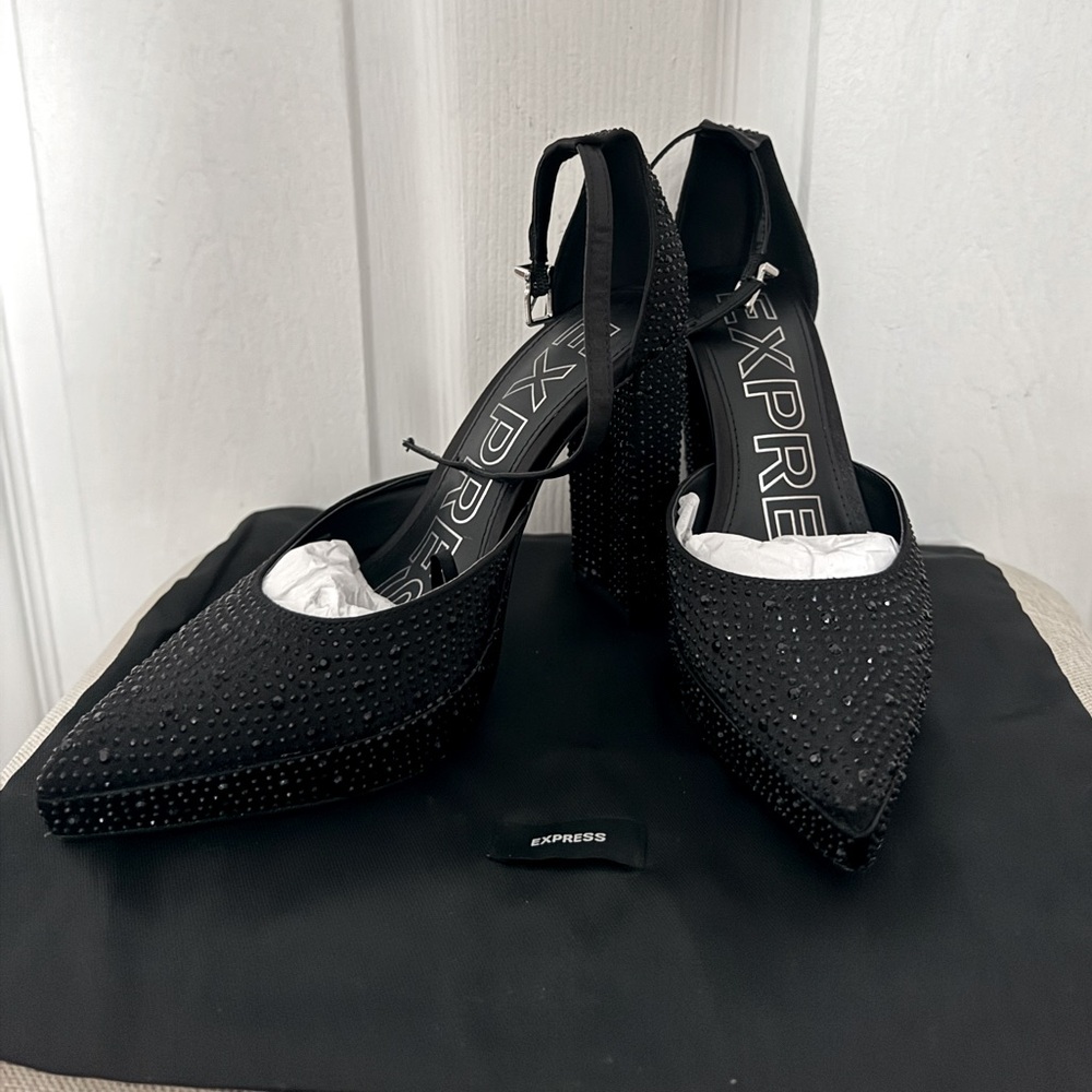Express Rhinestone Closed Pointed Toe Platform Pu… - image 1